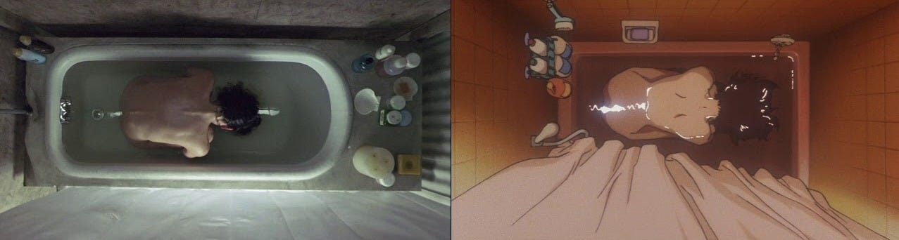 Example of Requiem For a Dream stealing a direct shot from Perfect Blue
